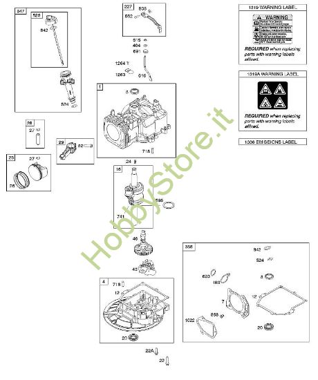 F - Albero a camme, albero motore, cilindro, set guarnizione, pistone/segmento pistone/biella, coppa ed etichetta indicazione di pericolo B&S - 10 €¦ 104M05-0024-H1 brand Stihl